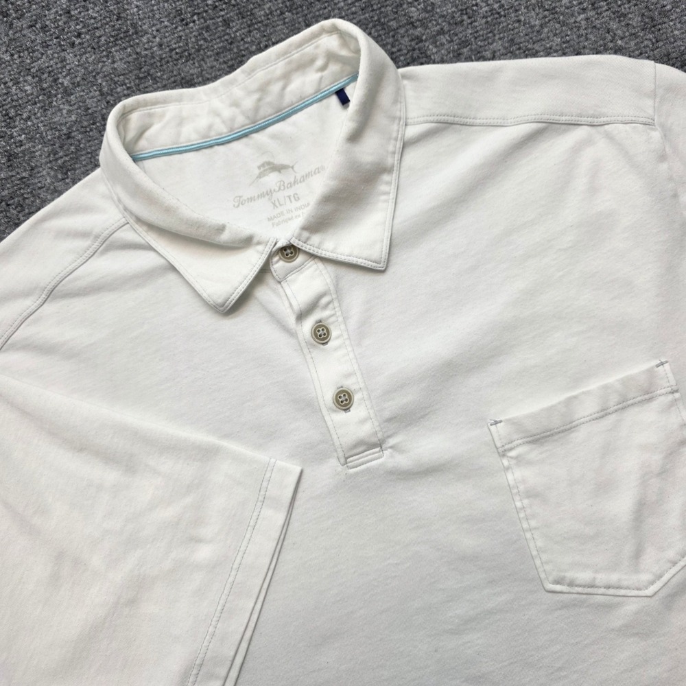 Tommy Bahama Men's XL Polo Shirt White Short Sleeve Pocket Cotton Blend Classic